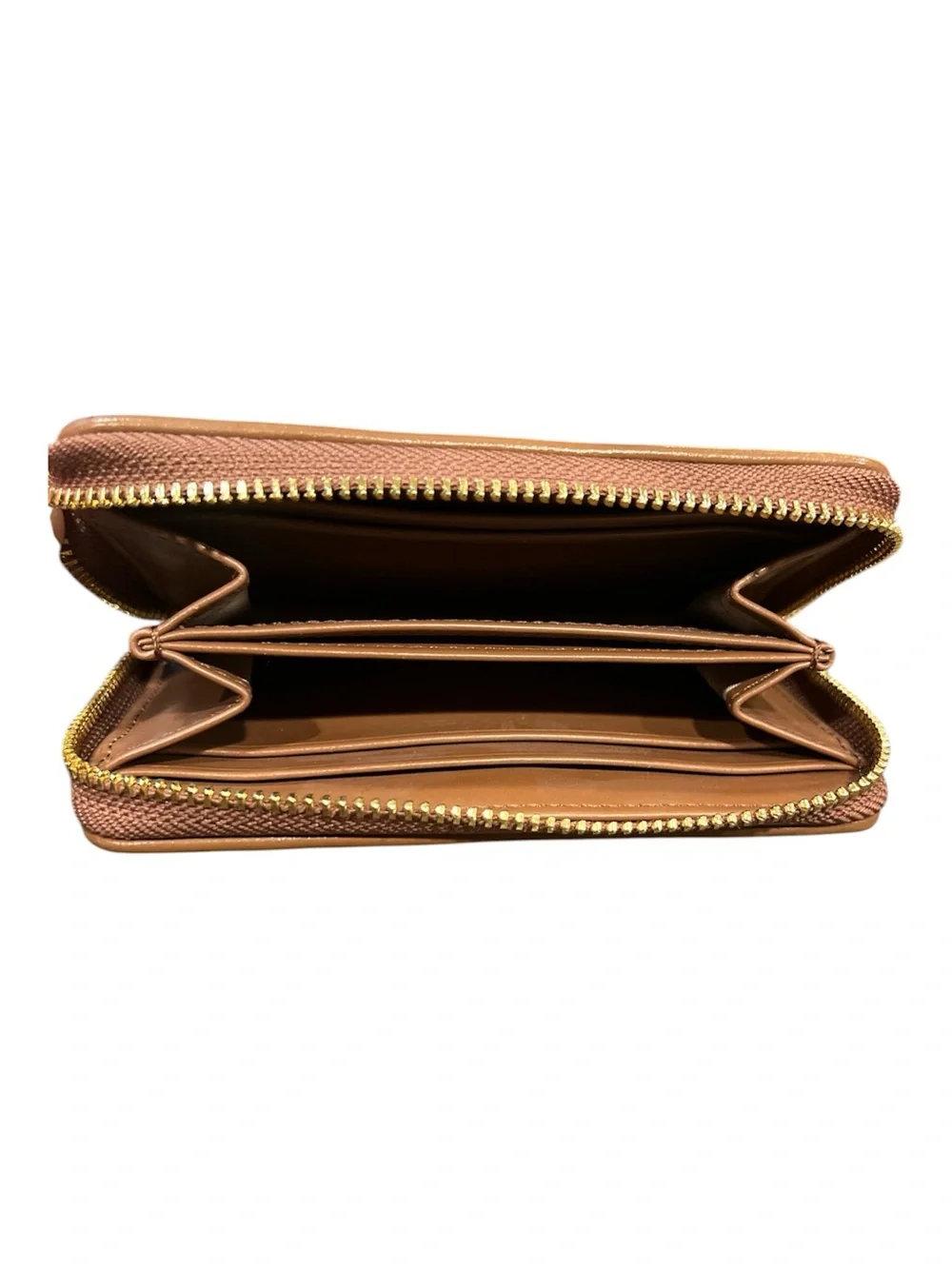 Michael Kors Woven Leather Zip Around Card Wallet Brown Gold